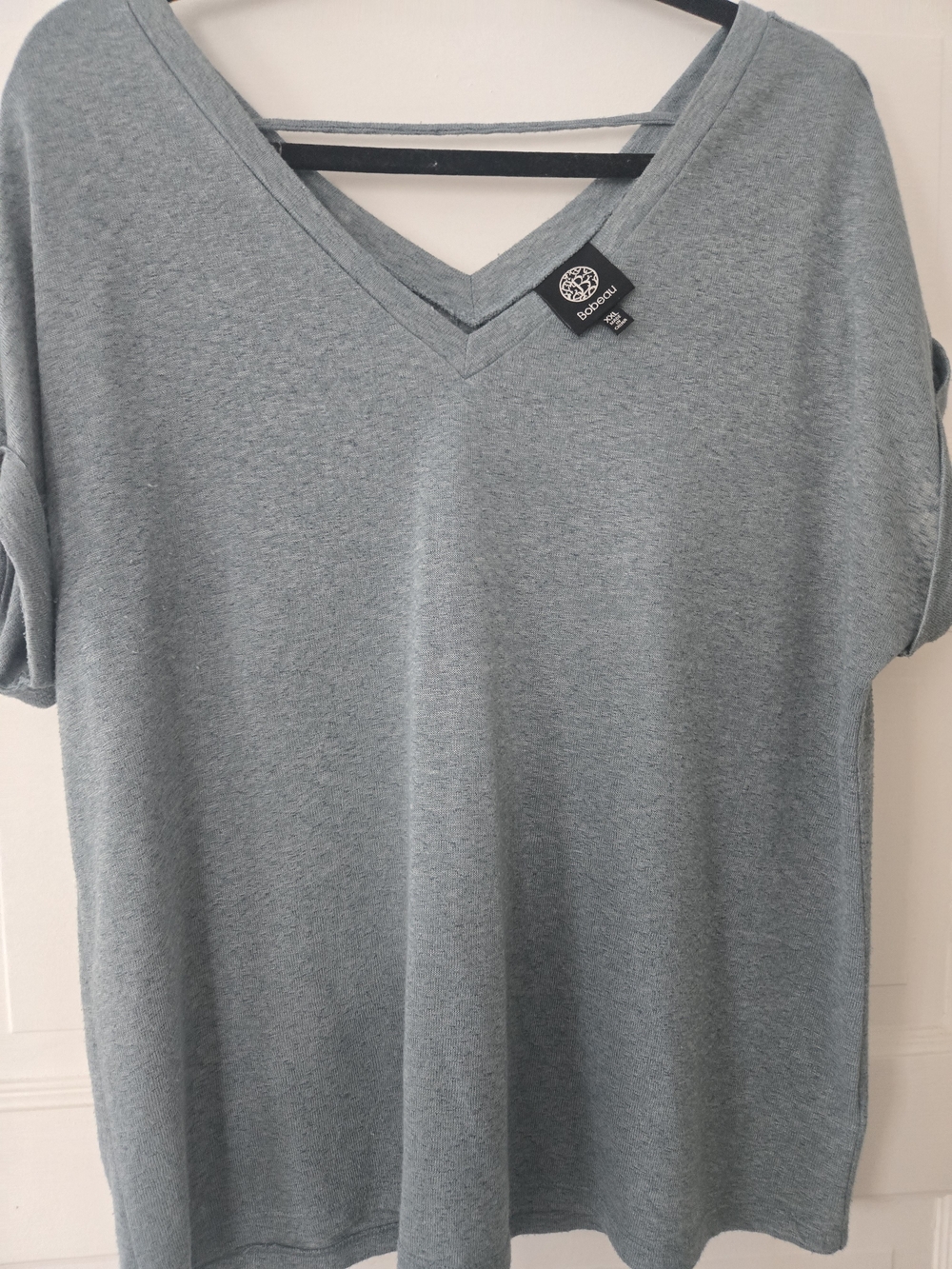 Boohoo V-Neck Short Sleeve Top in Dusty Blue